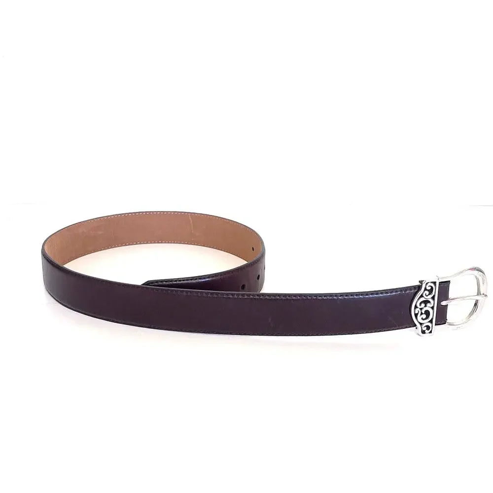 Brighton Womens Leather Belt‎ Size 30 Chocolate Brown Artsy Buckle Boho B10618